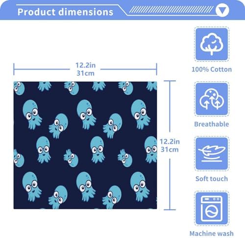 Funny Octopus Washcloths 2 Pack Soft Absorbent Baby Face Towels