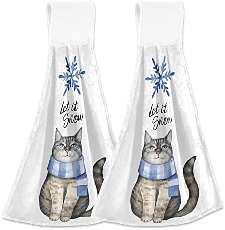 Winter Cat Snowflake Hanging Kitchen Towels Perfect for Home Office Use
