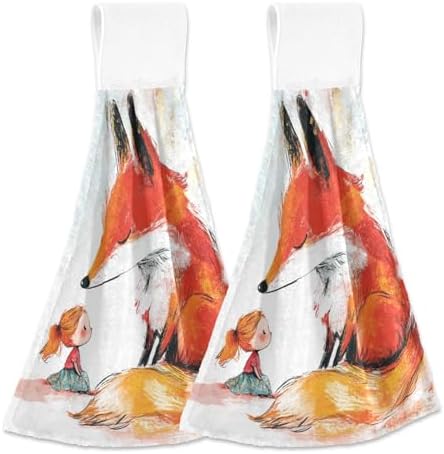 Chubby Fox Hand Towels with Hook Loop for Kids