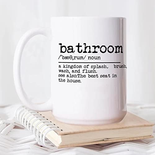 15oz White Ceramic Coffee Mug with bathroom-themed dictionary