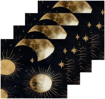 Xigua Gold Foil Washcloth Set 12x12 Moon and Star Design Fast Drying