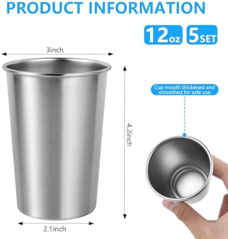 5Pack 12oz Stainless Steel Pint Cups