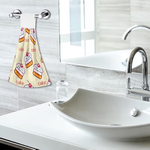 Cute Cartoon Cakes Yellow Hand Towels Set of 2