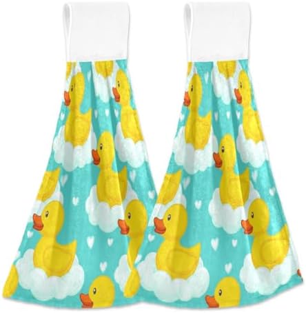Cute Yellow Ducks Hand Towel Set of 2 with Hanging Loop