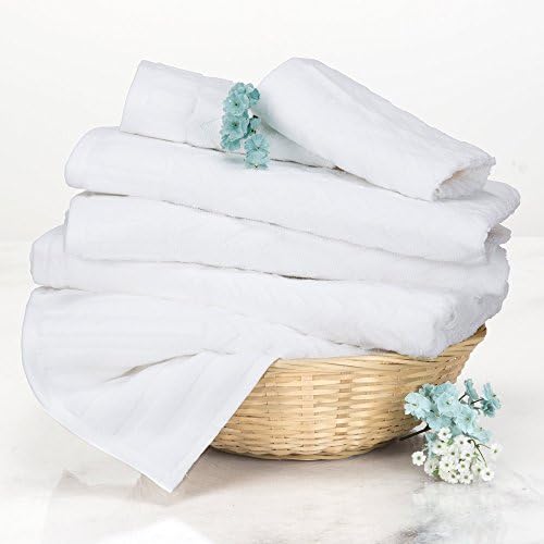 6-Piece Cotton Luxurious Chevron Bath Towels for Home and Relaxation White