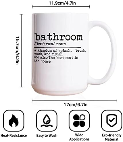 15oz White Ceramic Coffee Mug with bathroom-themed dictionary