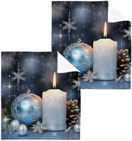 Christmas Candle Washcloths 2 Pack Soft Reusable Face Towels