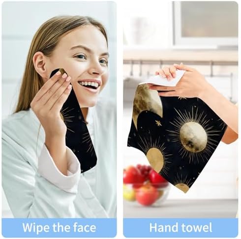 Xigua Gold Foil Washcloth Set 12x12 Moon and Star Design Fast Drying