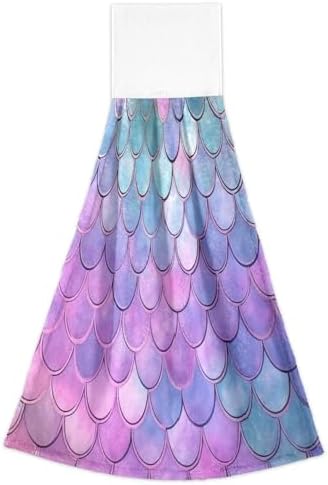 Soft Quick Dry Kids Hand Towel Hook Set of 2 with Mermaid Scales