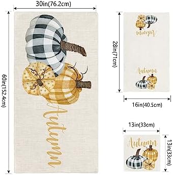 Fall pumpkin towel set with plaid leopard texture
