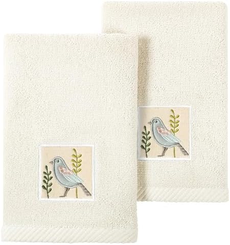 KHALPERA Vibrance Fingertip Towel Set Decorative Bird Motif Beige
