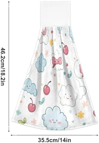 Kawaii Pastel Cloud Hand Towel Set of 2 with Hanging Loop