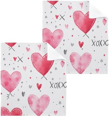 Xigua Valentines Day Hearts Washcloths Set of 2 - 12x12 Inch