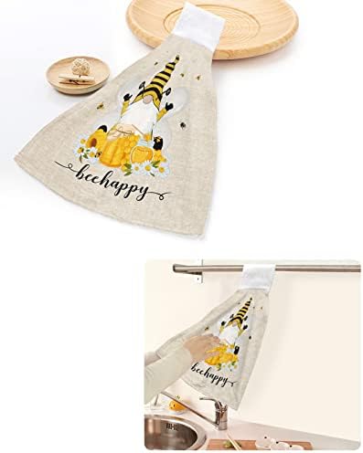 Durable Hanging Loop Towels with Bees Gnomes Design Set of 2