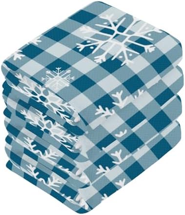 YETTASBIN Blue Snowflake Plaid Washcloths 2 Pack