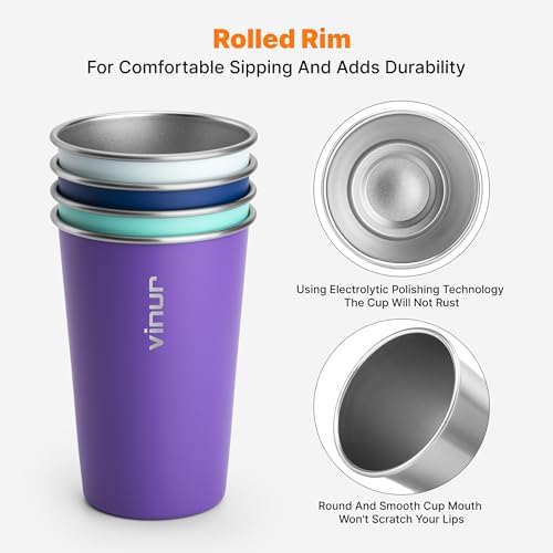Stainless Steel Pint Glasses 4-Pack 16 Oz Child-Friendly Durable Eco-Friendly