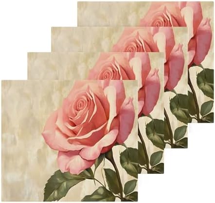 Xigua Rose Washcloth Set with Green Leaves 12x12-inch 2-12 Piece Set