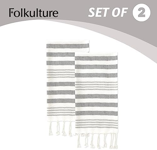 Folkulture Gray Hand Towels Set of 2 with Tassel