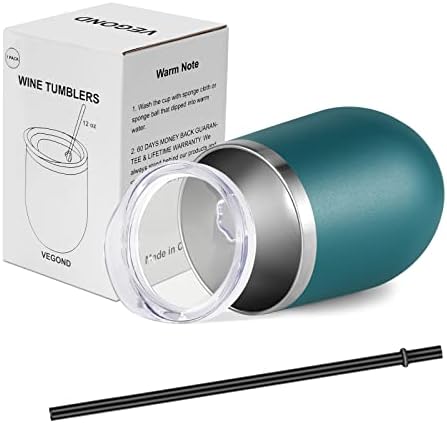 VEGOND Double Wall Stainless Steel Wine Tumbler with Lid and Straw