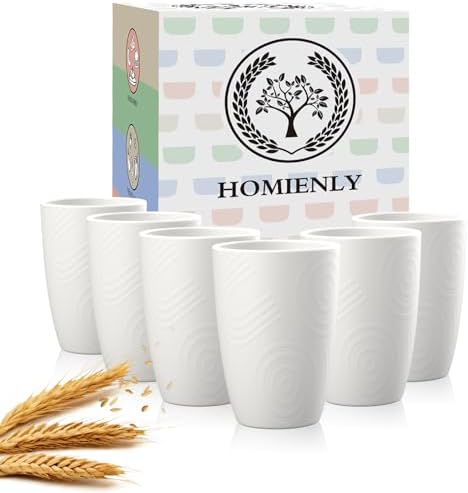 Homienly Reusable 12oz Wheat Straw Drinking Cups Set of 6 White