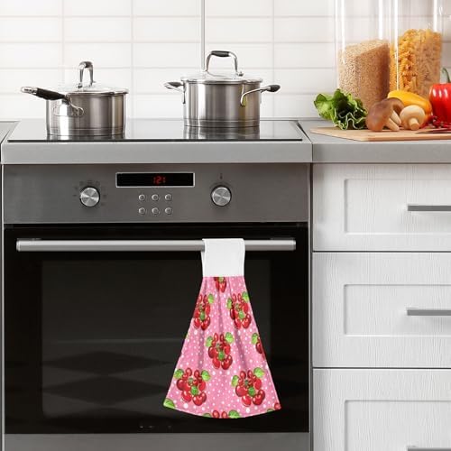 Cluster Red and Pink Hanging Hand Towels with Green Leaves for Kids