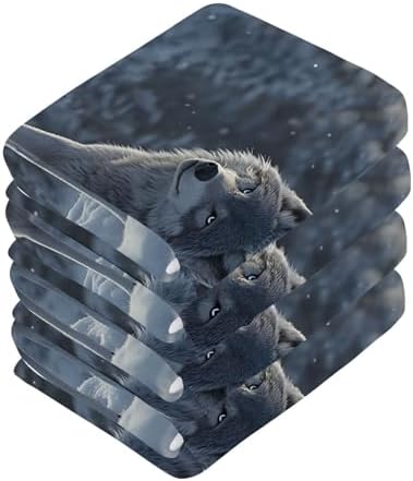 Cotton Washcloth Set - Winter Snow Wolf Print