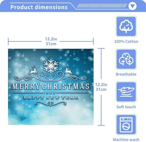 Merry Christmas Blue Washcloths 2 Pack Soft Absorbent Reusable Baby Face Towels