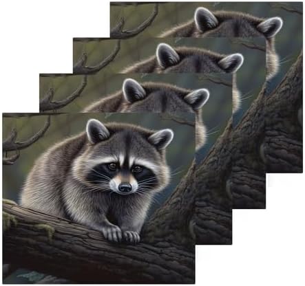 4-Pack Washcloth Pure Cotton Raccoon Tree Boho Vibes Face Towel Travel Use