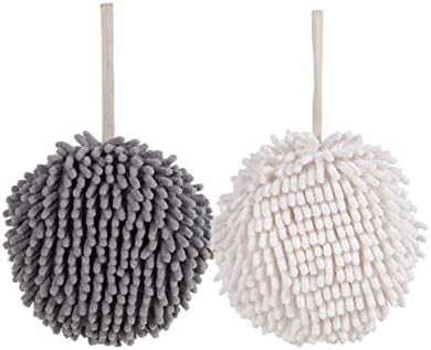 Soft Absorbent Chenille Hand Towels Set of Two White and Grey