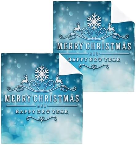 Merry Christmas Blue Washcloths 2 Pack Soft Absorbent Reusable Baby Face Towels