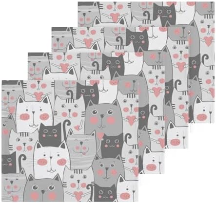 2 x Grey Cat Cotton Washcloths Highly Absorbent Soft Multi-Purpose Towels