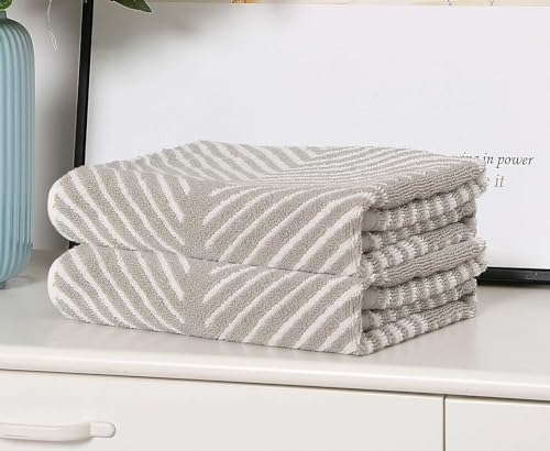 Violet Linen Silver Chevron Pattern Hand Towel Set of Two