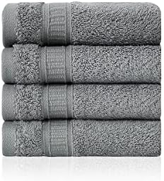 4 Piece 13x13 Inch Soft Turkish Cotton Washcloths Set - Gray