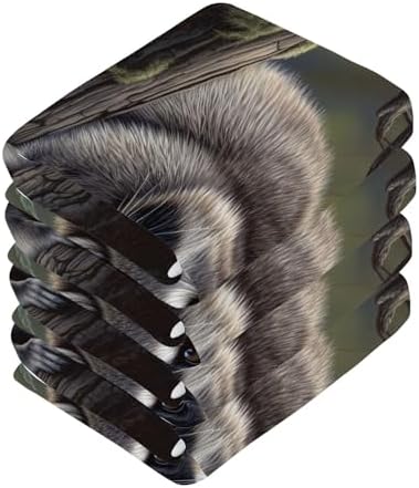 4-Pack Washcloth Pure Cotton Raccoon Tree Boho Vibes Face Towel Travel Use