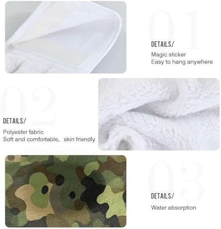 Camouflage Green Towels with Hook Loop Durable Dishcloths for Kids