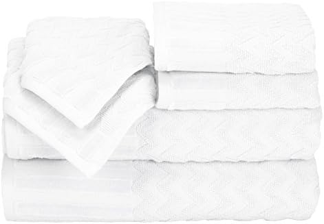 6-Piece Cotton Luxurious Chevron Bath Towels for Home and Relaxation White