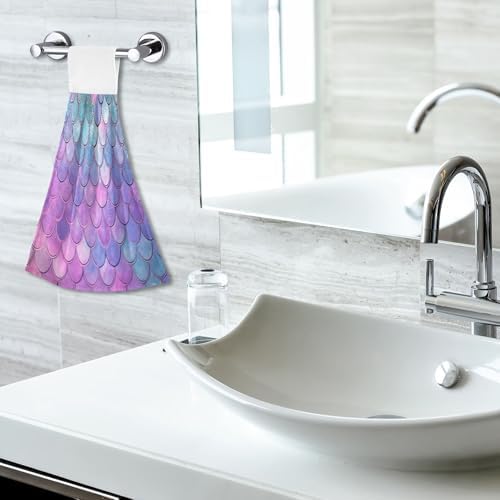 Soft Quick Dry Kids Hand Towel Hook Set of 2 with Mermaid Scales