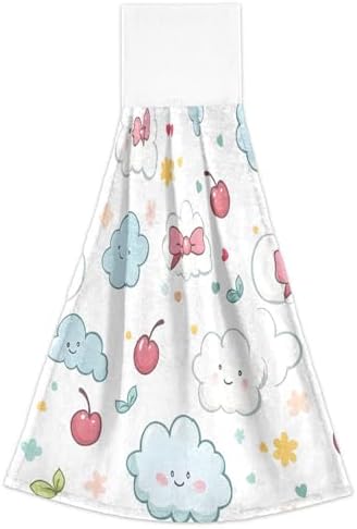 Kawaii Pastel Cloud Hand Towel Set of 2 with Hanging Loop