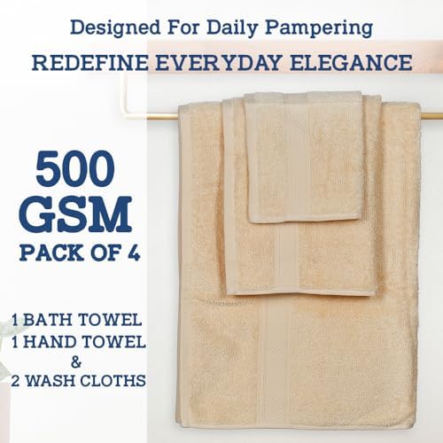 Luxury 4-Piece Bath Towels from Casa Lino Premium Cotton Soft Absorbent