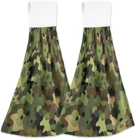 Camouflage Green Towels with Hook Loop Durable Dishcloths for Kids
