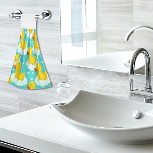 Cute Yellow Ducks Hand Towel Set of 2 with Hanging Loop