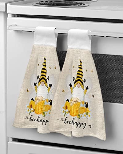 Durable Hanging Loop Towels with Bees Gnomes Design Set of 2