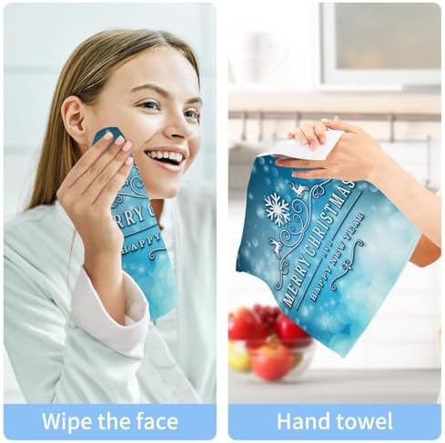 Merry Christmas Blue Washcloths 2 Pack Soft Absorbent Reusable Baby Face Towels