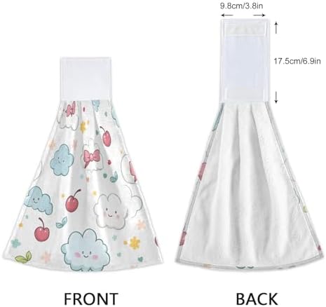 Kawaii Pastel Cloud Hand Towel Set of 2 with Hanging Loop