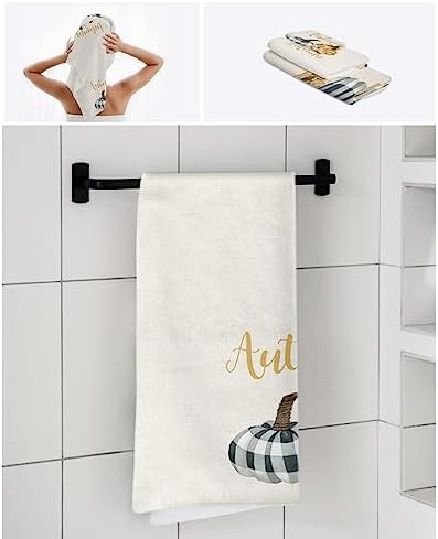 Fall pumpkin towel set with plaid leopard texture