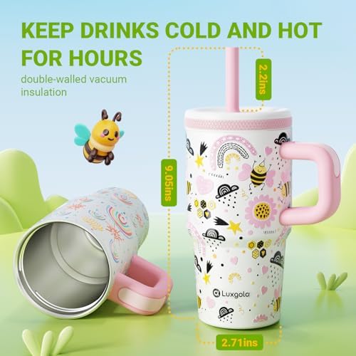 Luxgola Kids 20 oz Tumbler with Handle Leak-Proof Splish-Splash Safe