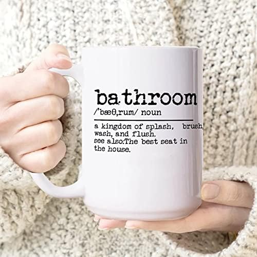 15oz White Ceramic Coffee Mug with bathroom-themed dictionary