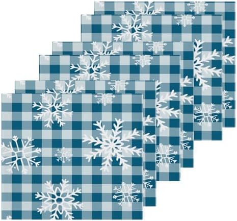 YETTASBIN Blue Snowflake Plaid Washcloths 2 Pack