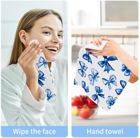 Xigua Blue Bows Washcloth Set - Fast Drying Hypoallergenic Soft Absorbent