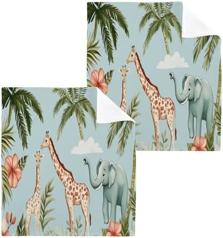 Xigua Giraffes and Elephants Washcloth Set